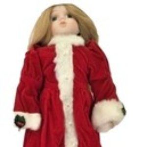 House Of Lloyd Collectible Porcelain Christmas 1989 Doll Red Santa Dress & Hat